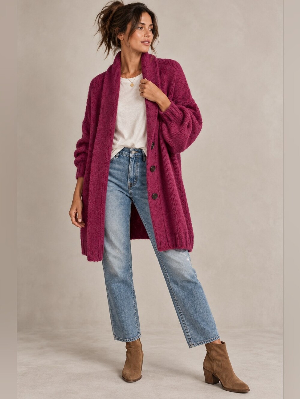 Saltwater Luxe Berry Oversized Shawl Collar Long Cardigan Size L NWT